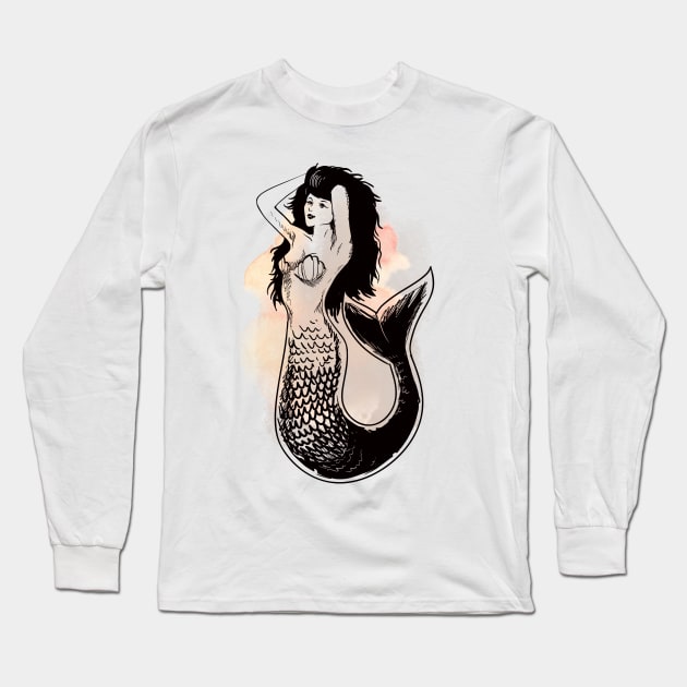 Deep Sea Mermaid Watercolor Fashion Long Sleeve T-Shirt by BitterBaubles